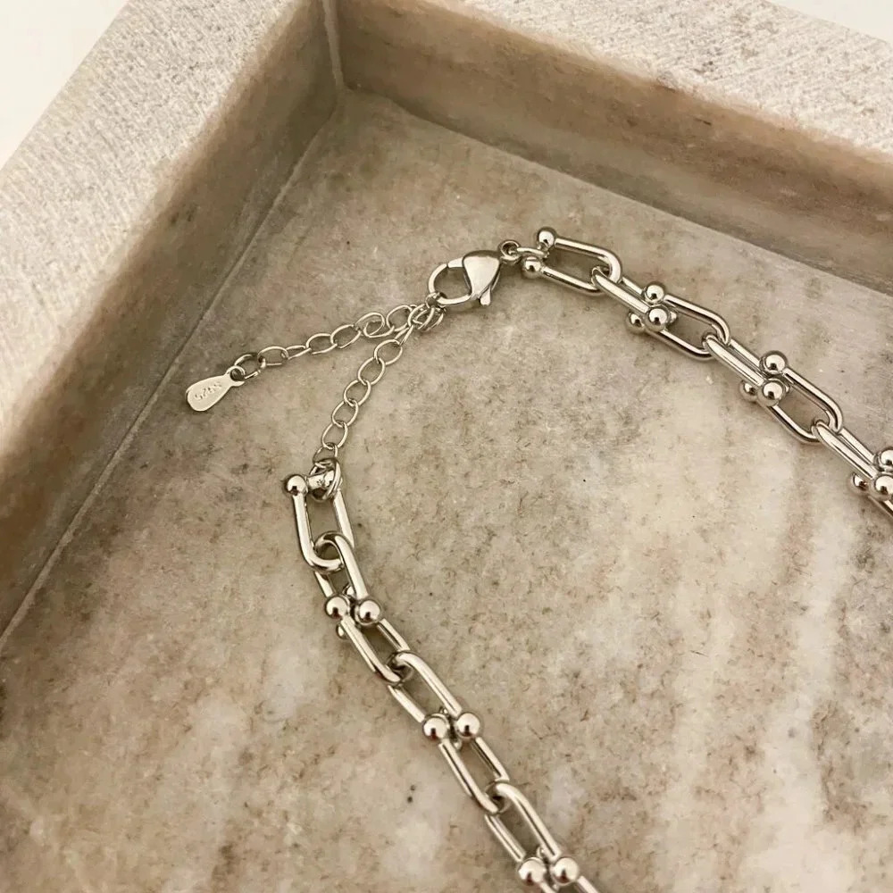 925 Sterling Silver U Link Necklace Chunky Link Necklace Modern Necklace - Picture 3 of 8